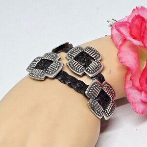 BRIGHTON Vintage 1994 Brown Leather Braided Silver Tone Buckle Wrap Bracelet